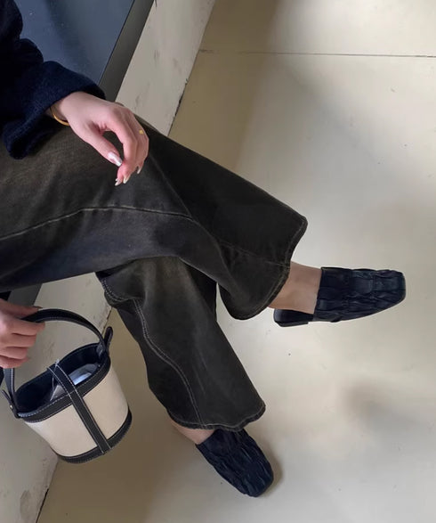 Crinkle Square Backless Mules